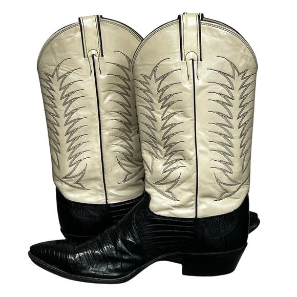 Vintage Justin Style #K5646 Leather Lizard Skin Cream  Western Cowboy Boots 11 D - Picture 3 of 9